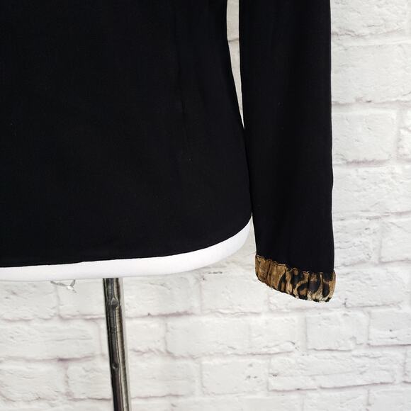 Exclusively Misook Black Full Zip Front Jacket Animal Print Trim Pockets Size XS - Picture 11 of 13